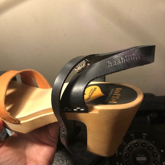 Swedish Handmade Hasbeens Toffel leather wooden clogs Size 41 - Picture 7 of 12